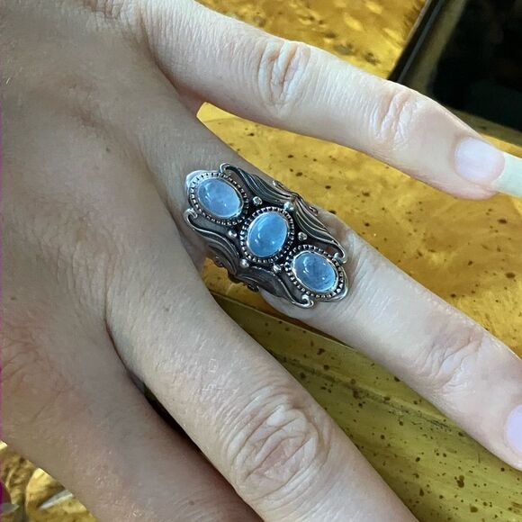 Genuine Aquamarine Sterling Silver Ring Size 7.25 - Picture 4 of 10